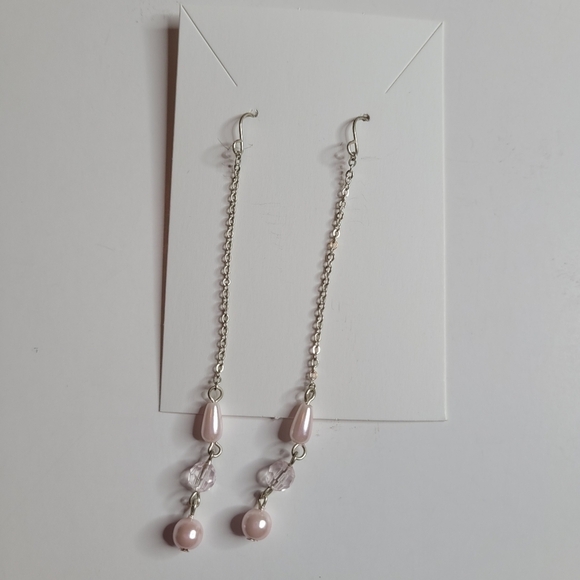 Pink and White with Chain Dangle Earrings - Picture 2 of 4